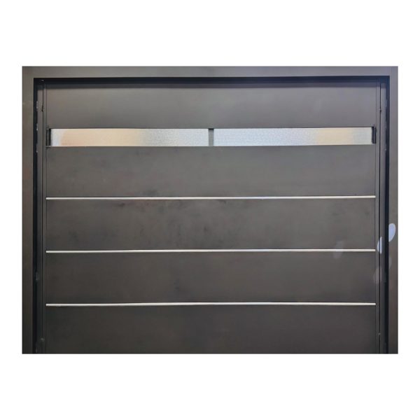 Portón Levadizo de Chapa Nº 18, Modelo con Buñas con Insertos de Aluminio con Vidrio